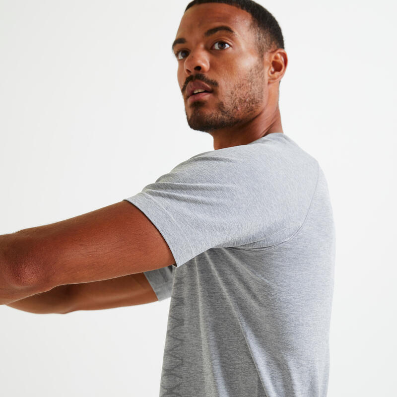 T-shirt de fitness collection sans coutures col rond homme - gris chiné
