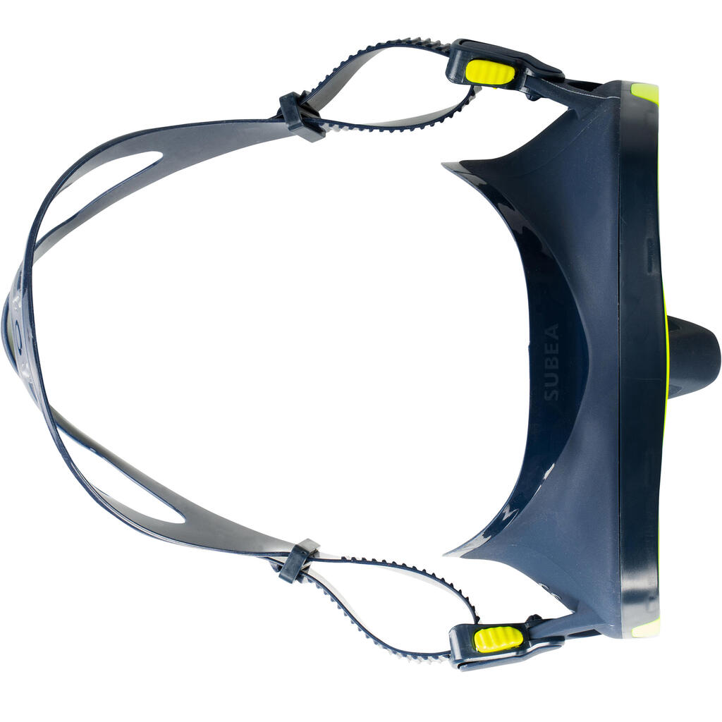 Diving mask SCD 500 V2 single lens blue skirt  yellow strap