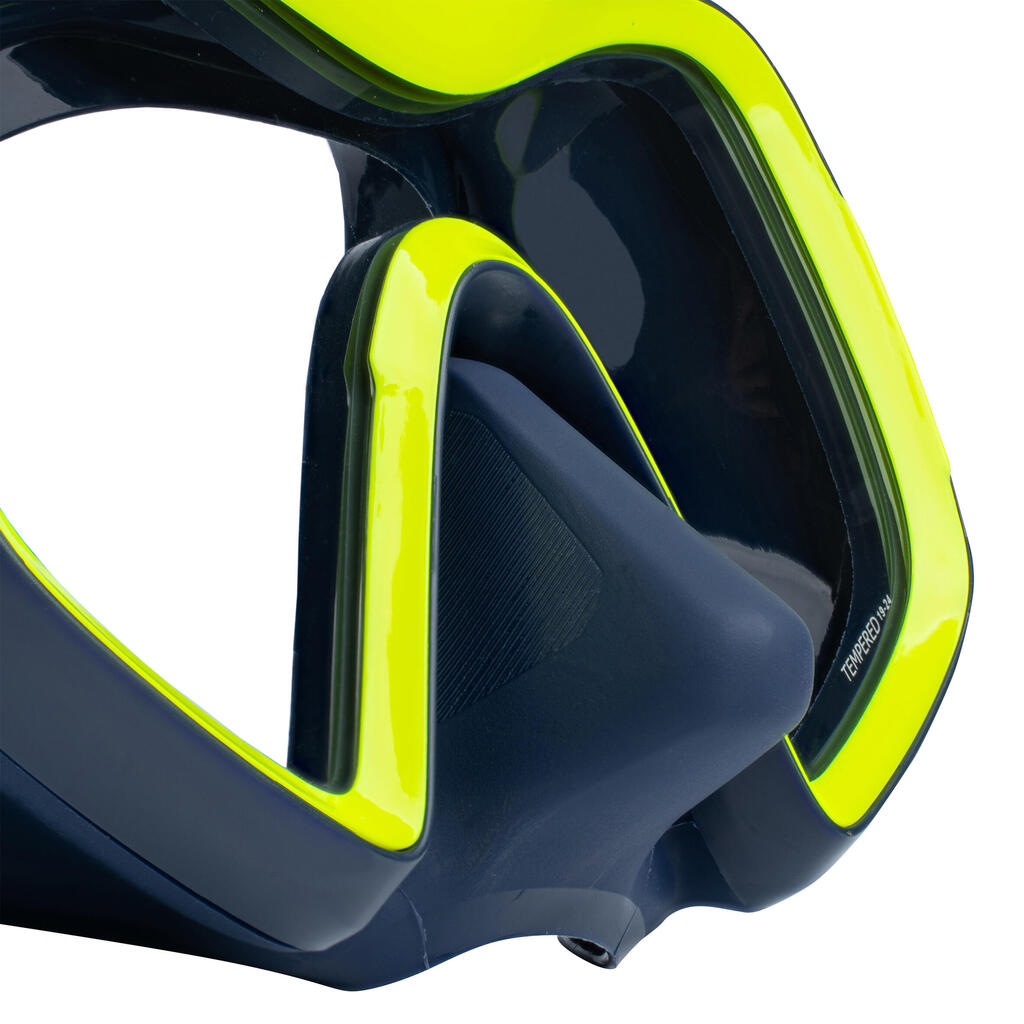 Diving mask SCD 500 V2 single lens blue skirt  yellow strap