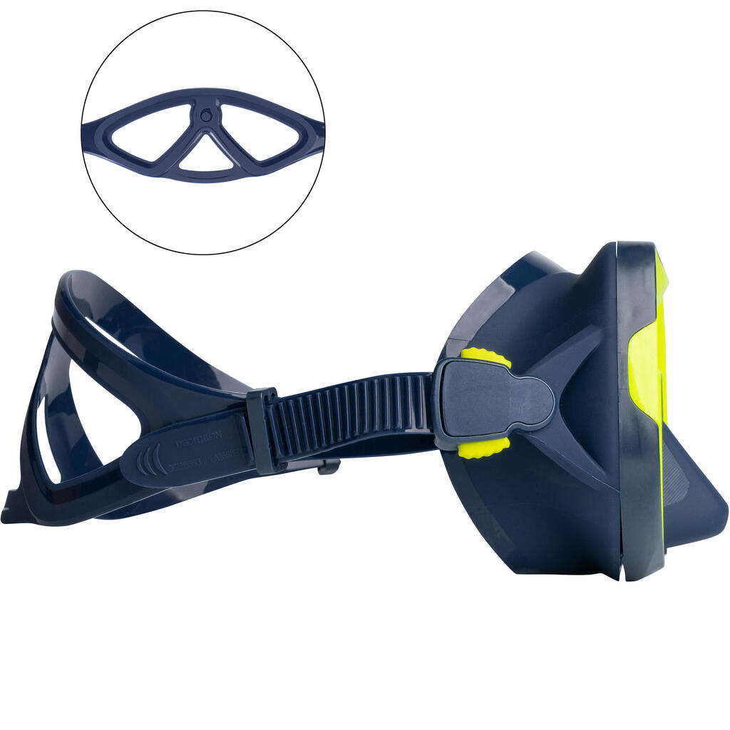 Diving mask SCD 500 V2 single lens blue skirt  yellow strap