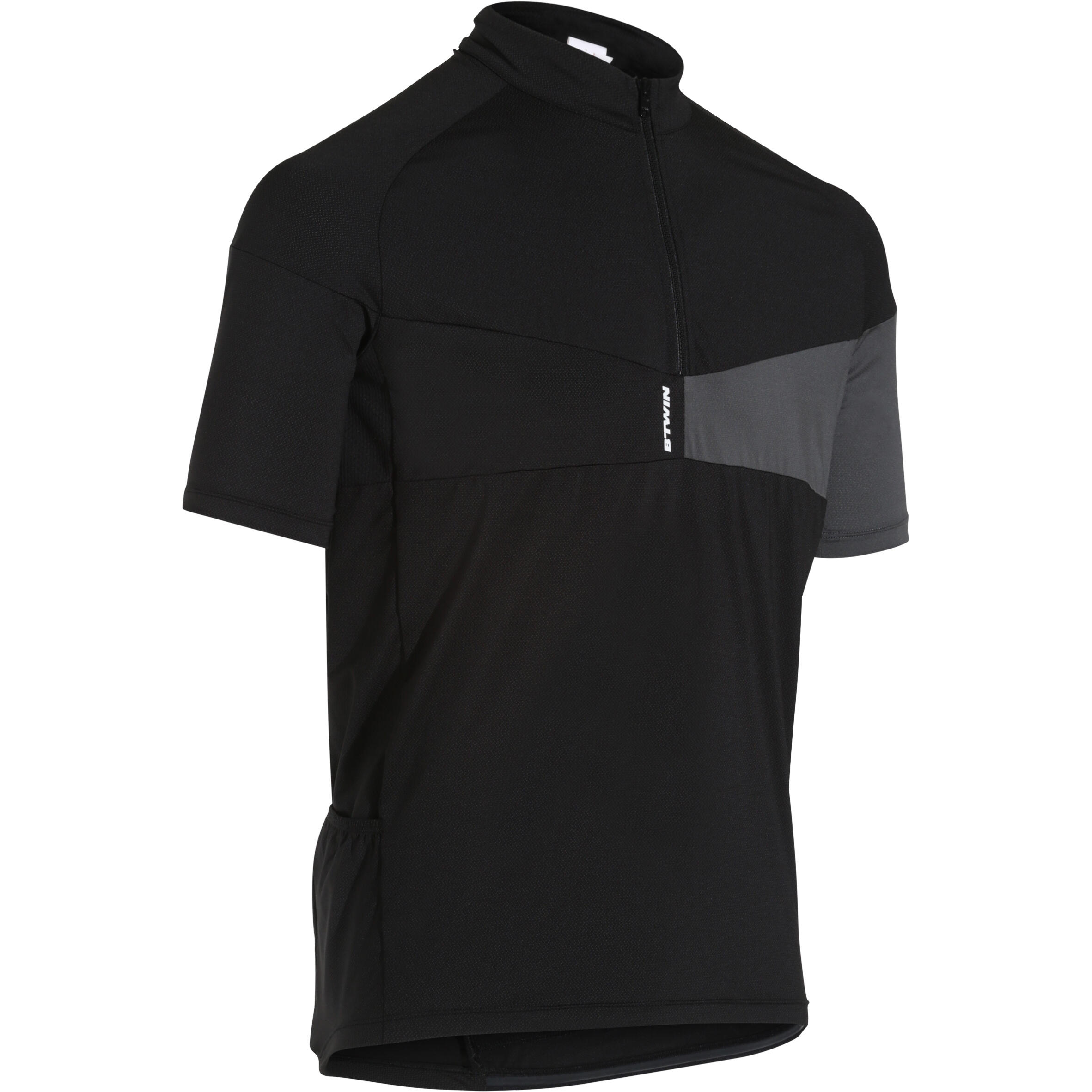 BTWIN 500 Short-Sleeved Cycling Jersey - Black/Grey