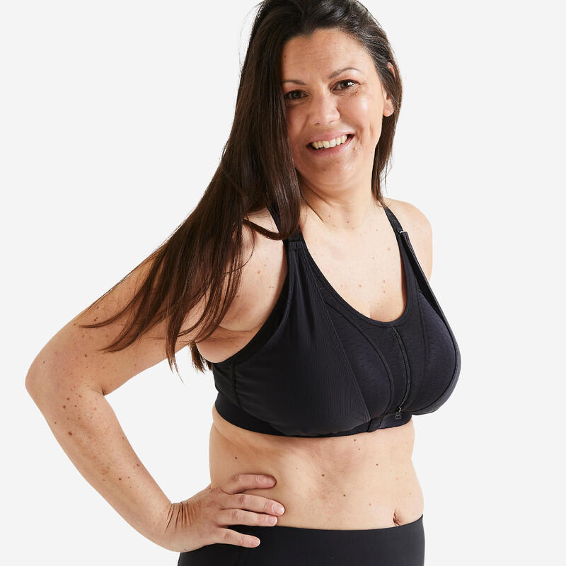 Sujetador top deportivo fitness sujeción alta 960 Mujer Domyos negro