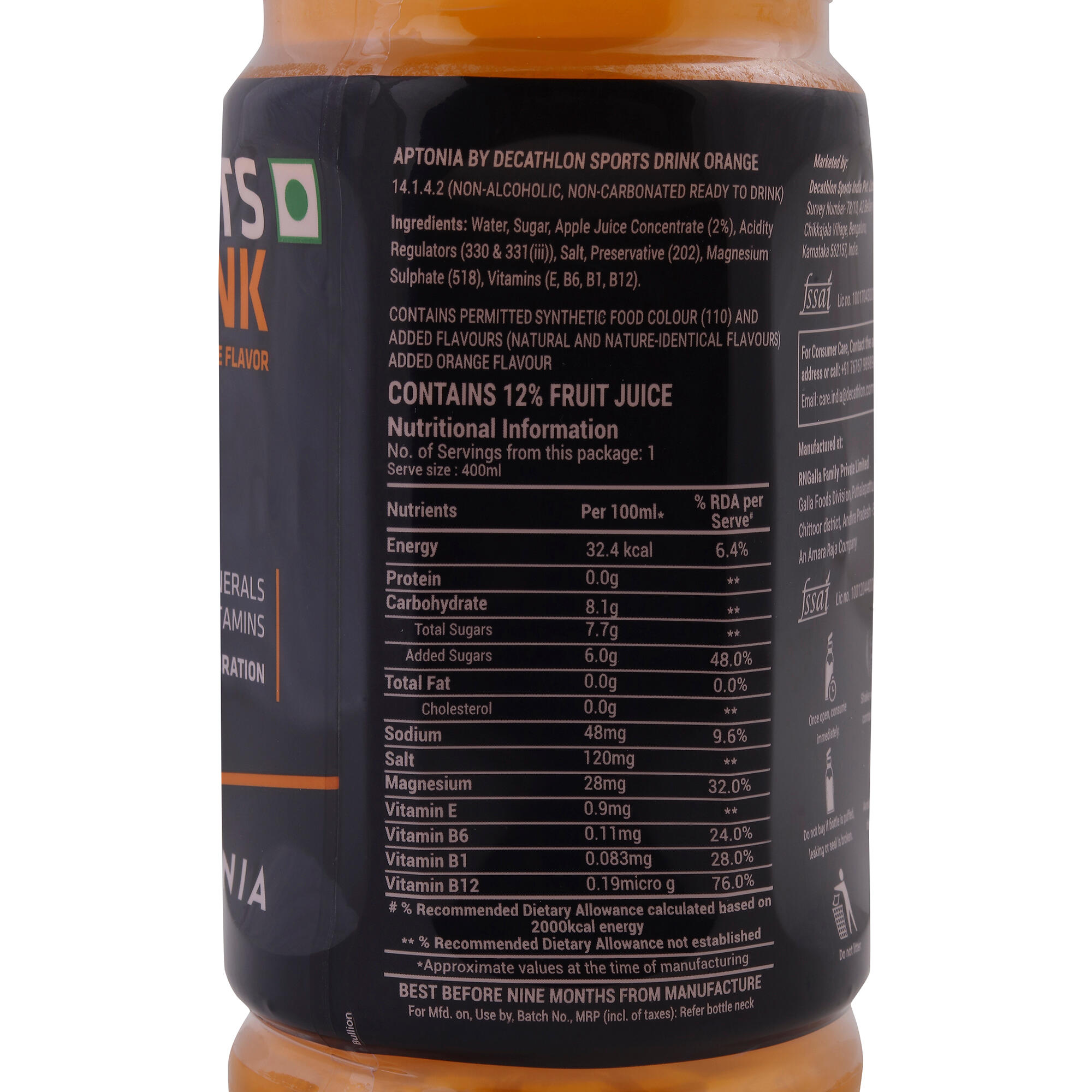Sports Drink Orange 400ml 3/4