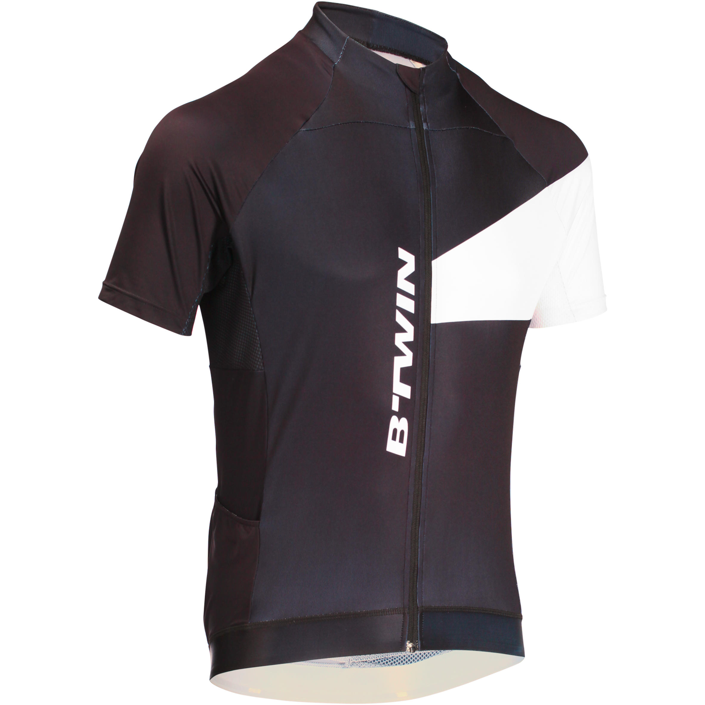 BTWIN Pánsky cyklistický dres 700 s krátkymi rukávmi čierno-biely 3XL