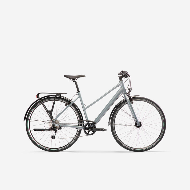 Bicicleta urbana larga distancia cuadro bajo monoplato Elops LD 500 gris