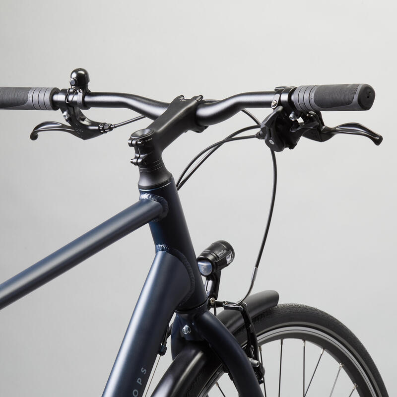 Bicicleta urbana larga distancia aluminio cuadro alto Elops 500 LD azul grisaceo