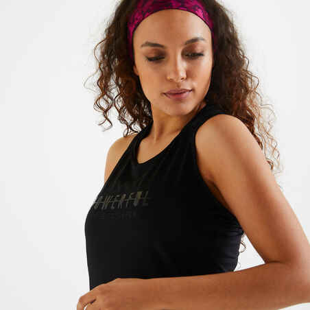 Camiseta Fitness Cardio tirantes Mujer 120 negro