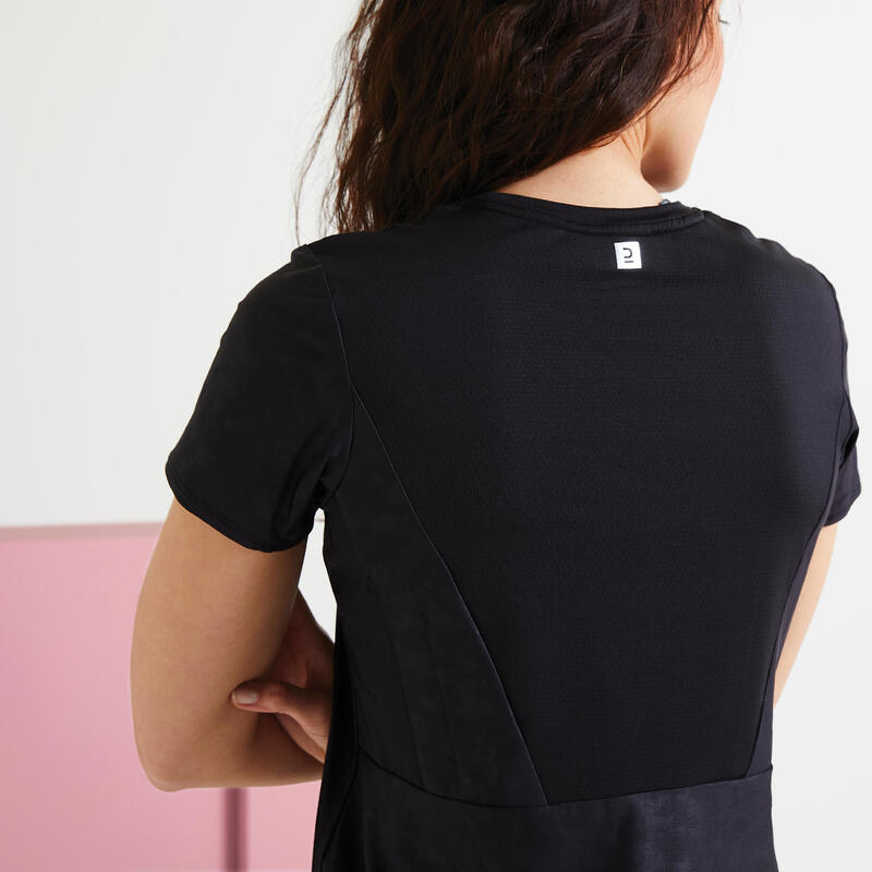 Sport T-Shirt Damen tailliert Fitness Cardio - schwarz