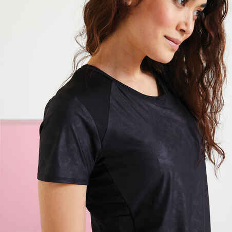 Camiseta fitness manga corta corte entallado Mujer Domyos negro