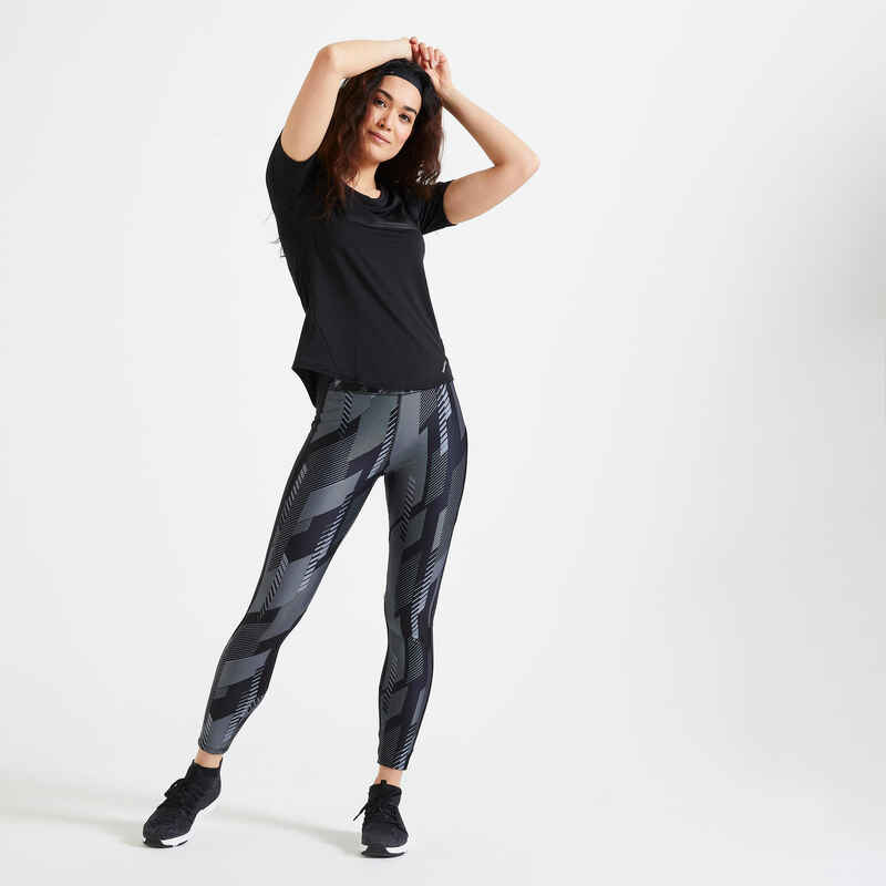 ДАМСКА ТЕНИСКА ЗА КАРДИО ФИТНЕС SLIM, ЧЕРНА ДАМСКА ТЕНИСКА ЗА КАРДИО ФИТНЕС SLIM, ЧЕРНА
