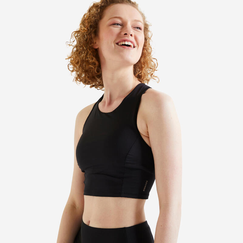 Crop top sportbeha gemiddelde ondersteuning zwart