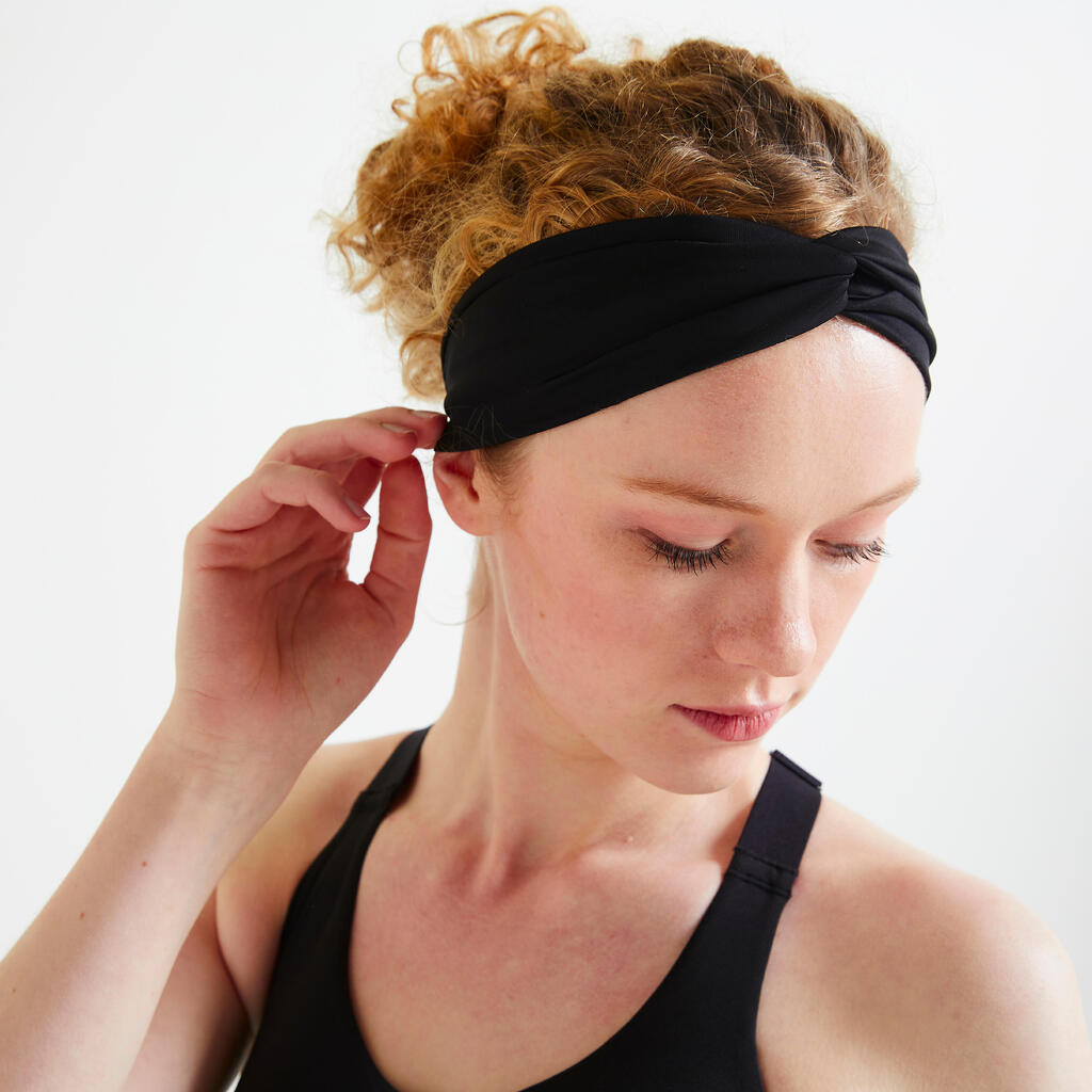 Women's cardio fitness headband with elastic - black