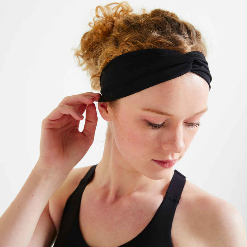 Stirnband Fitness-/Cardiotraining Damen schwarz mit Gummi Stirnband Fitness-/Cardiotraining Damen schwarz mit Gummi
