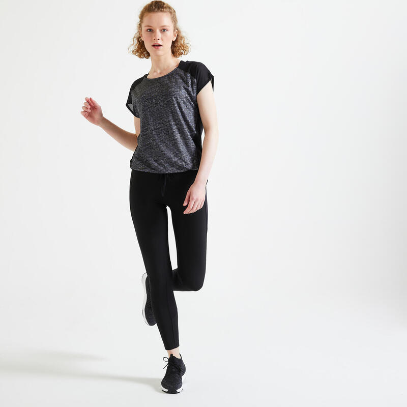 Női leggings fitneszhez FTI 100, magasított derekú, fekete