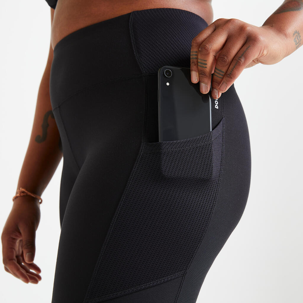 Women's Fitness Cardio Leggings with Phone Pocket - Black