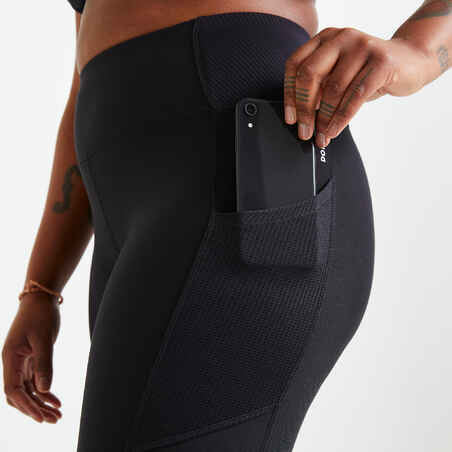Women's Fitness Cardio Short Leggings with Phone Pocket - Black - Decathlon