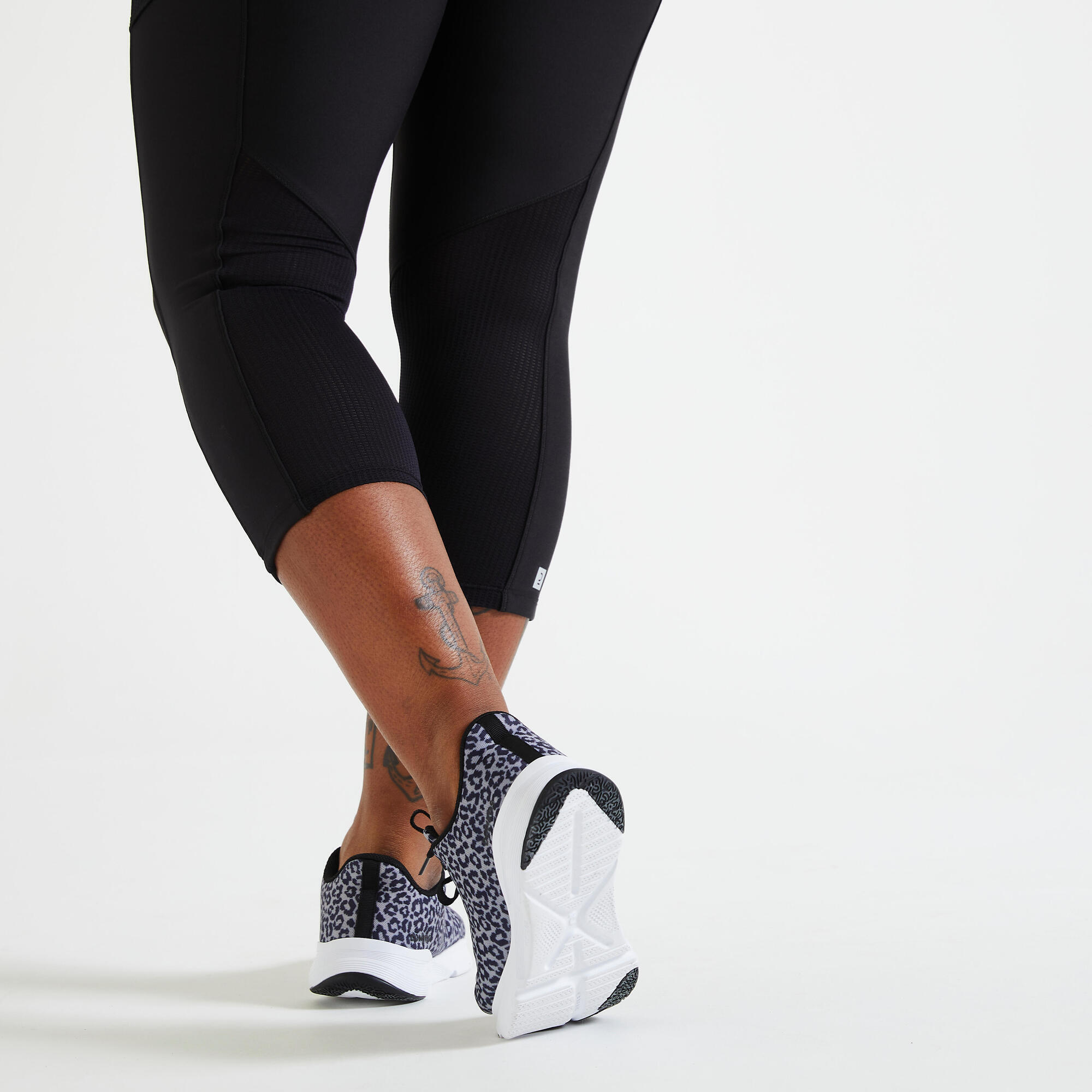 Malla legging 3 4 fitness transpirable con bolsillo Mujer Negro