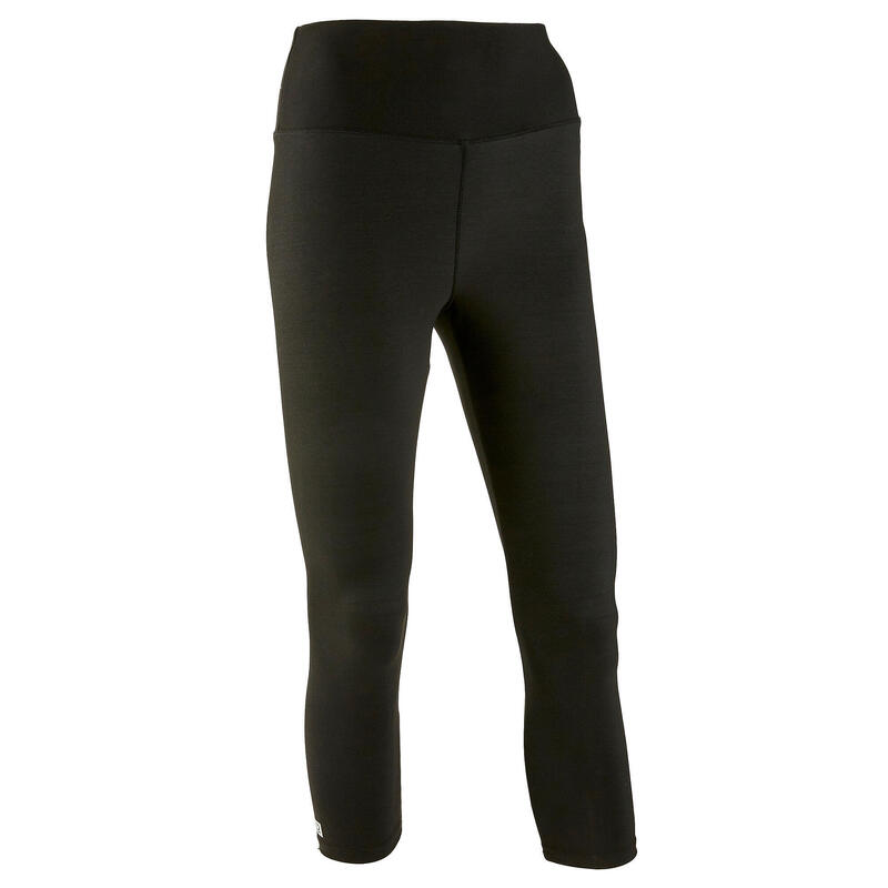 Malla legging fitness 3/4 transpirable tiro alto Mujer Domyos negro