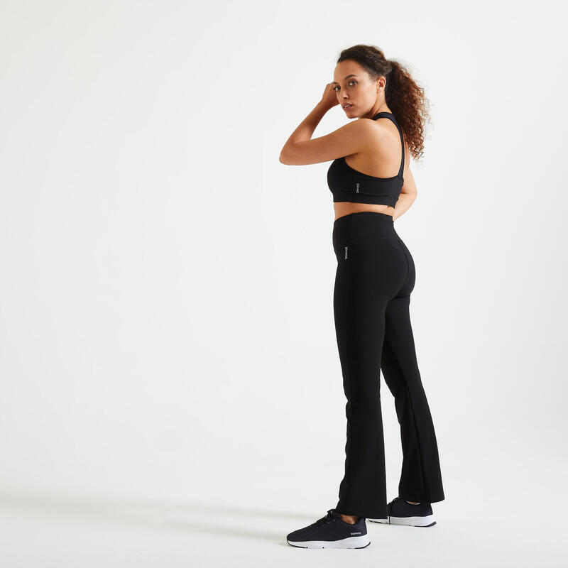 Leggings mallas de fitness bajos rectos Mujer Domyos negro