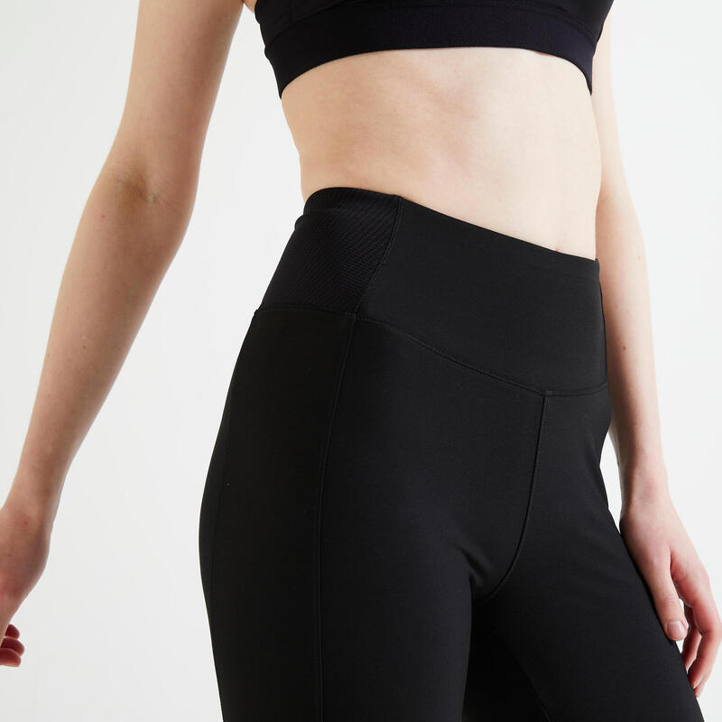 Legging met hoge taille voor cardiofitness dames zwart