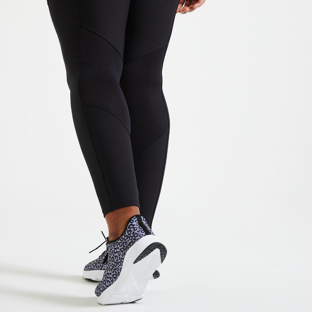 Women's Fitness Cardio Leggings with Phone Pocket - Black/Grey Print