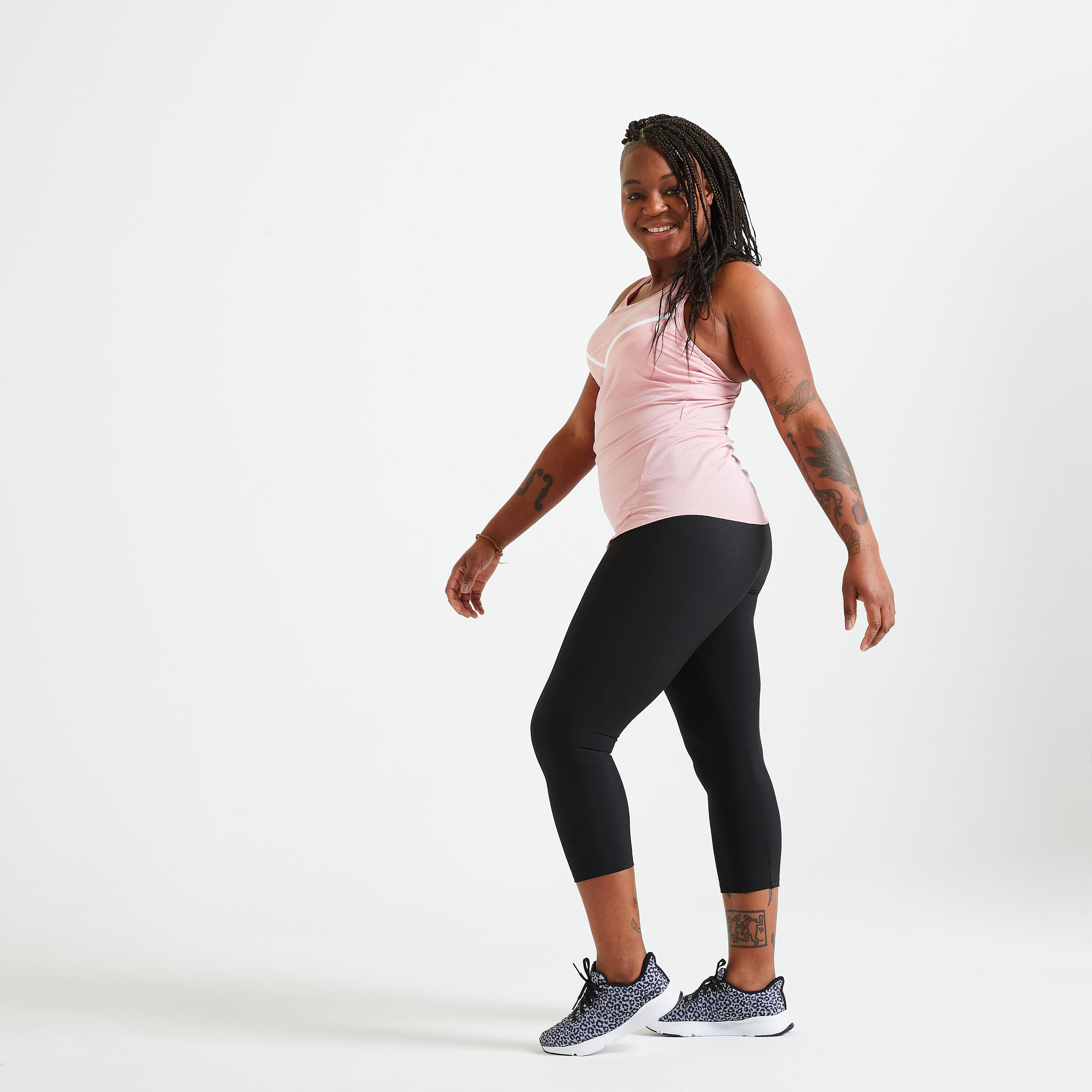 Women's Fitness Cardio Cropped Leggings - Black DOMYOS