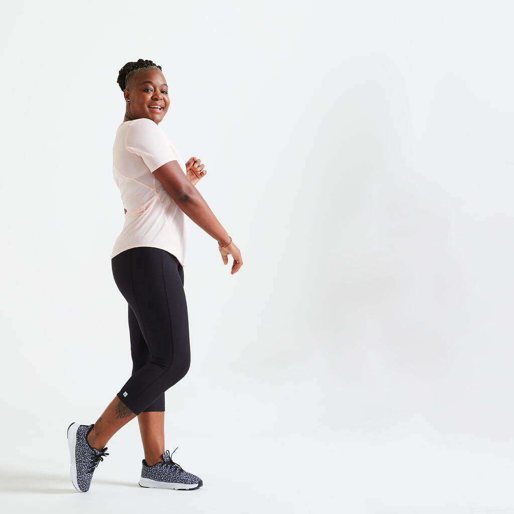 Kurze Leggings mit Smartphonetasche Fitness Cardio Damen schwarz
