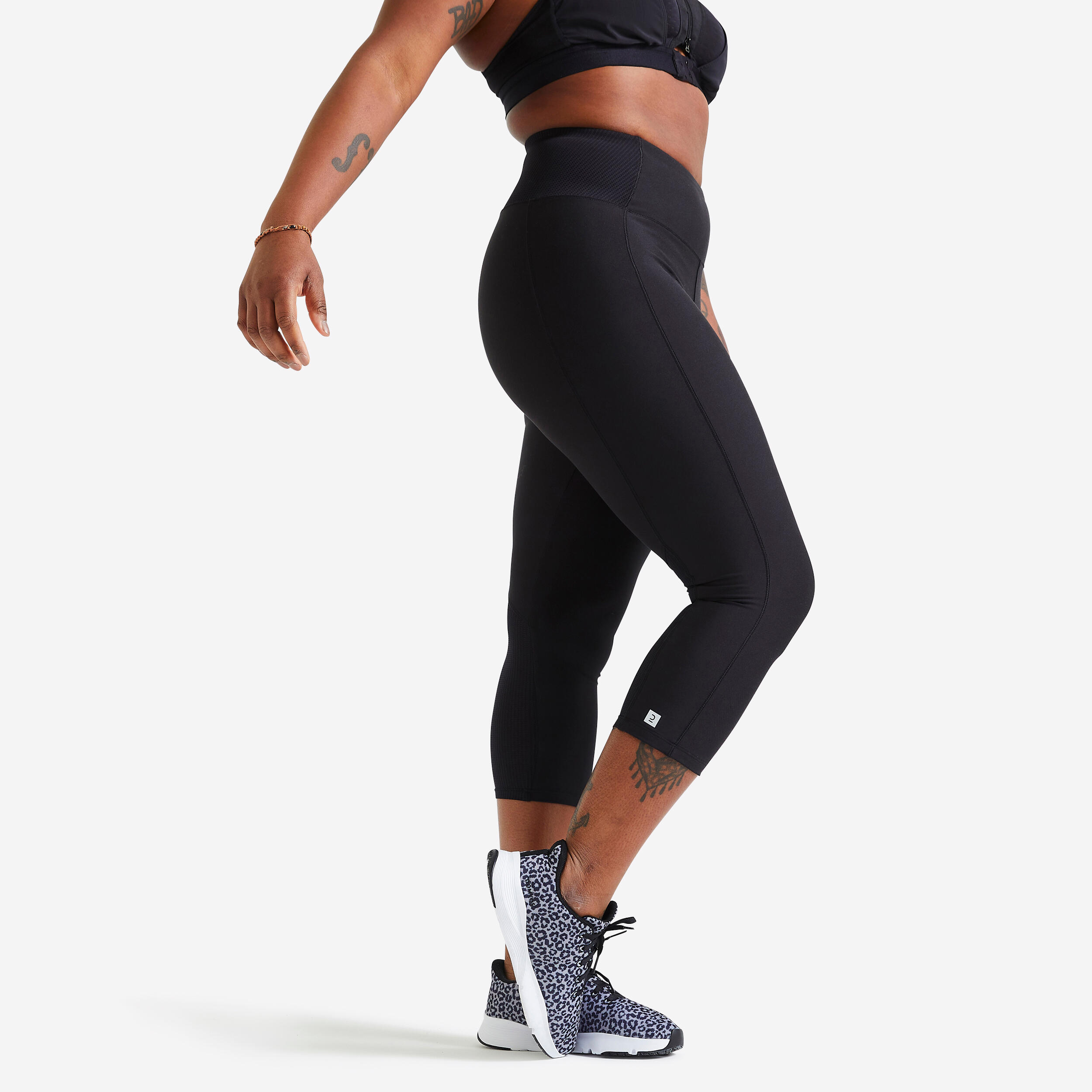 DOMYOS Women's Fitness Cardio Short Leggings with Phone Pocket - Black