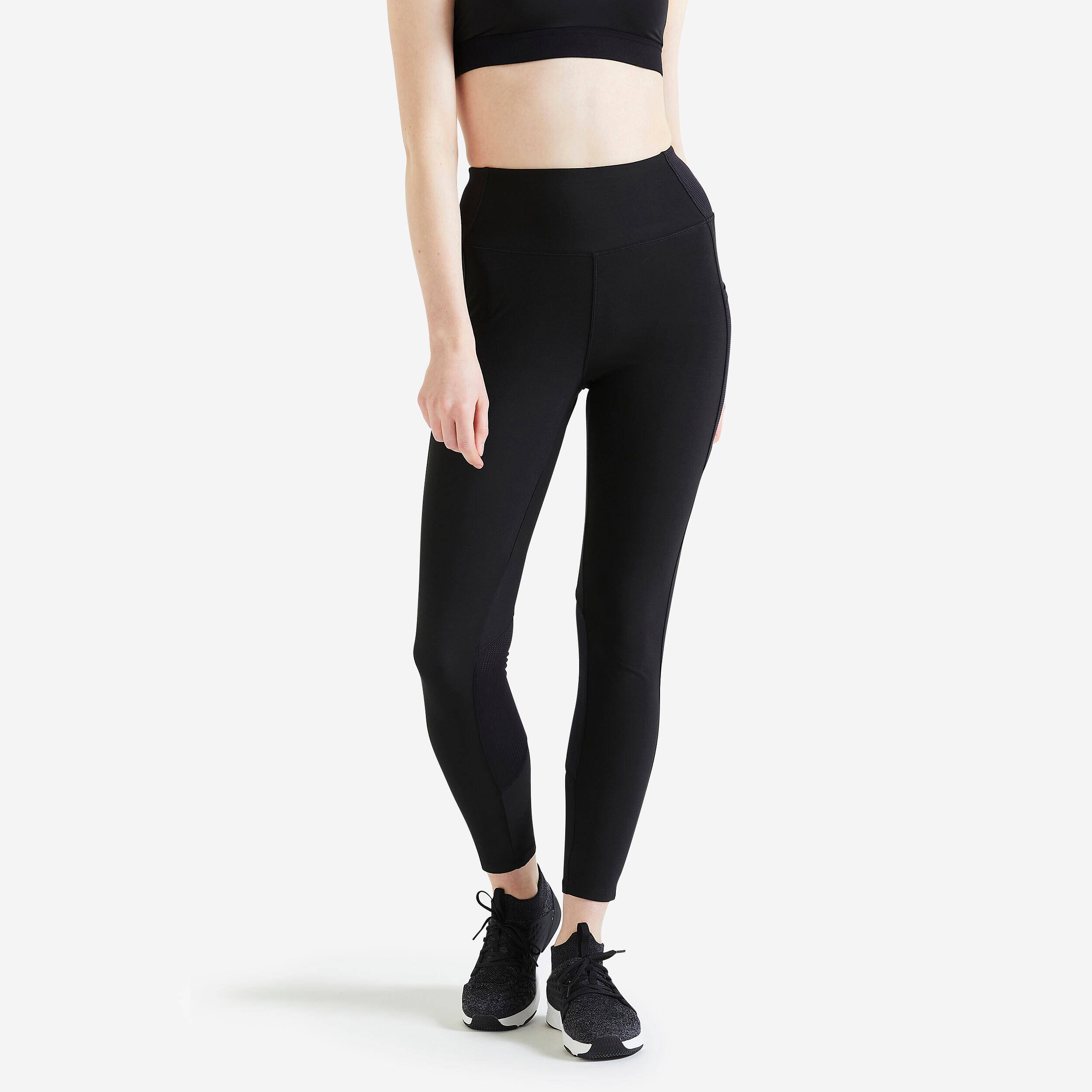 Women Gym Leggings High Waist Polyester - Black