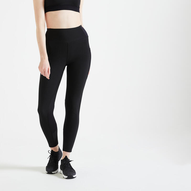 Női leggings fitneszhez FTI 100, magasított derekú, fekete