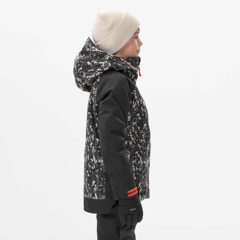 Snowboardjas voor kinderen SNB 500 zwart met print