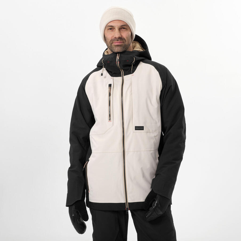 Men's Durable, Waterproof Snowboard Jacket SNB 900 UP - Beige and Black