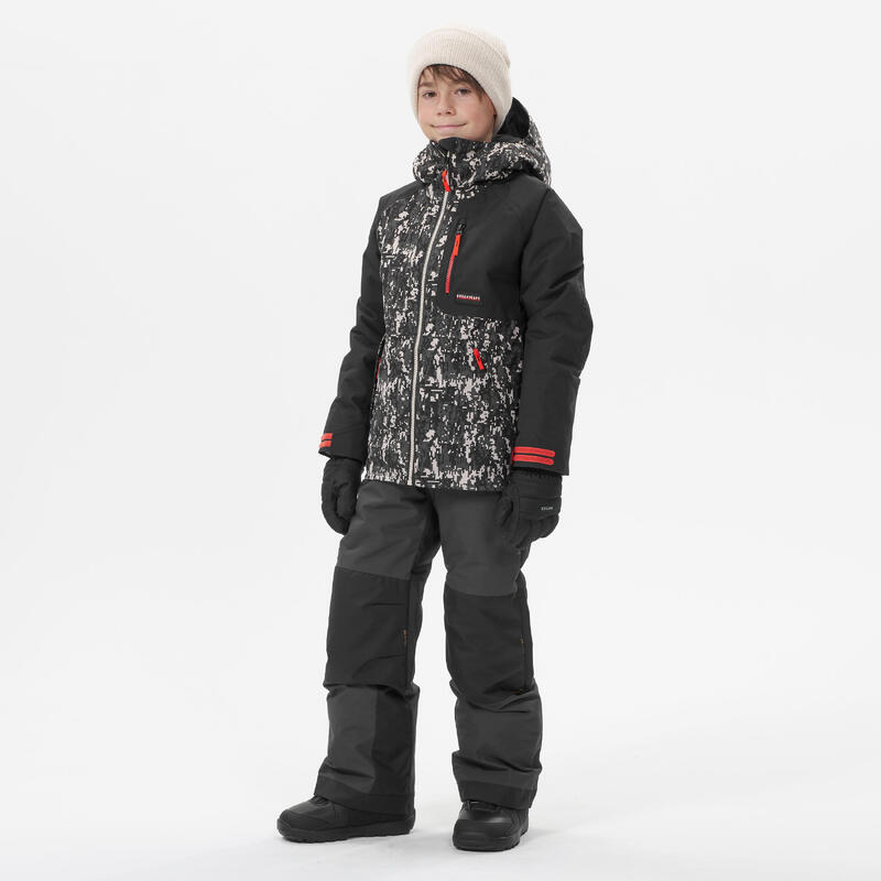 Dětská snowboardová bunda SNB 500 černá se vzorem