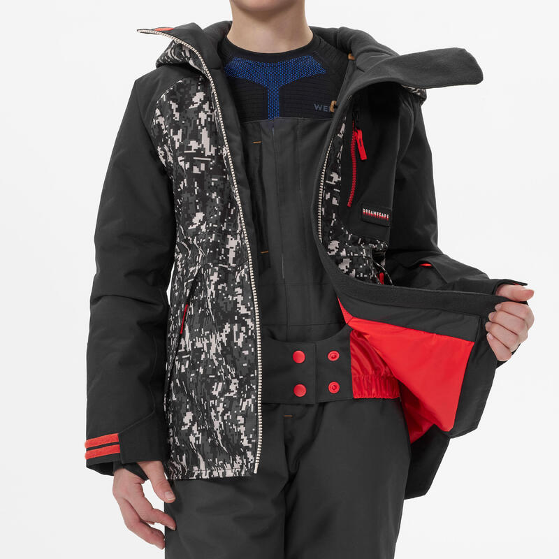 Snowboardjas voor kinderen SNB 500 zwart met print