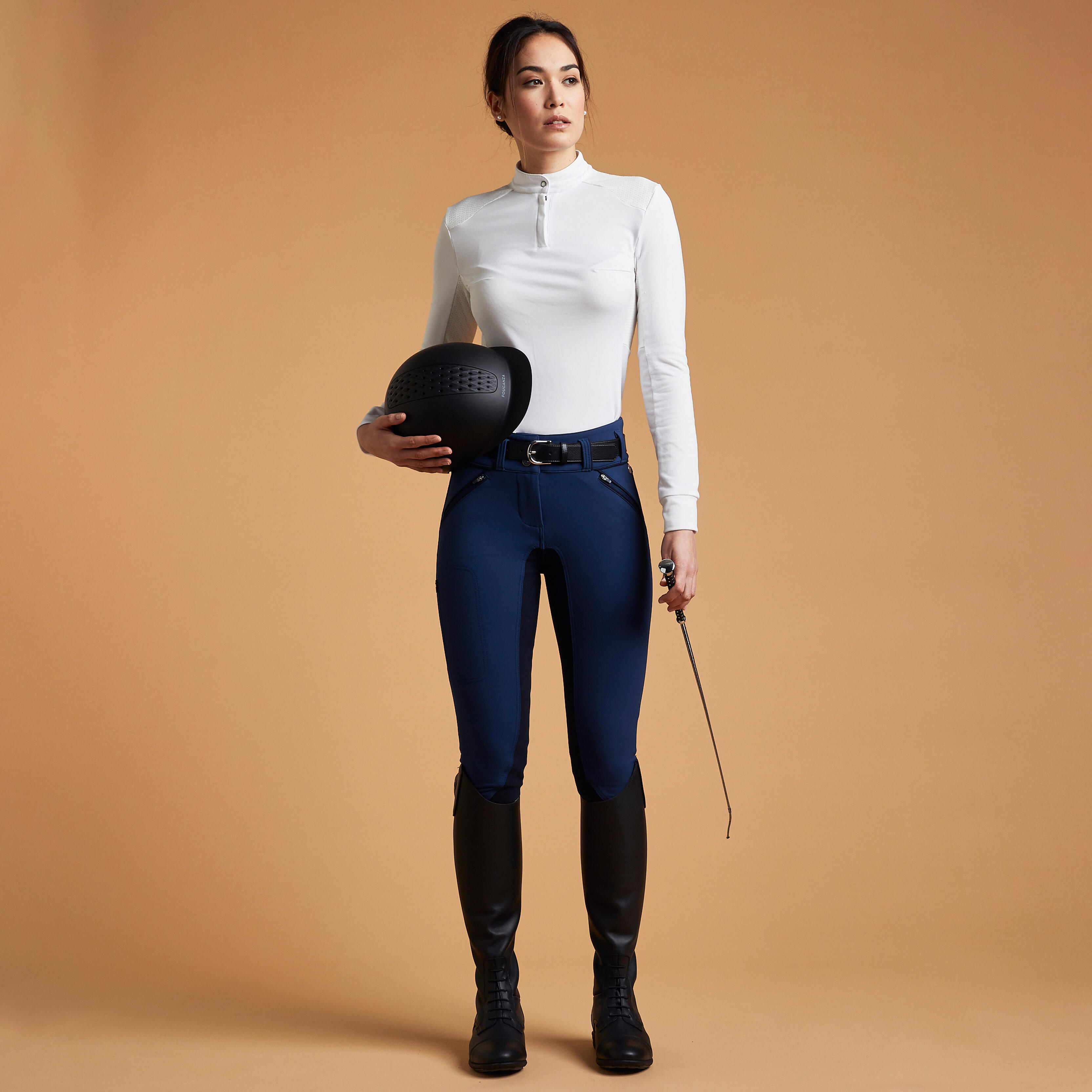 БРИДЖИ ДЛЯ ВЫЕЗДКИ С ЗАМШЕВОЙ ЛЕЕЙ ЖЕНСКИЕ DRESSAGE 900 FOUGANZA