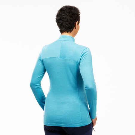 Γυναικείο μακρυμάνικο T-shirt από μαλλί Merino με φερμουάρ στον λαιμό - MT500