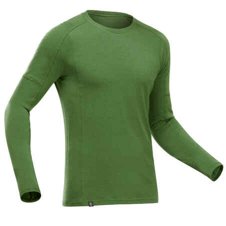 Zelena moška pohodniška majica z dolgimi rokavi iz merino volne MT500 