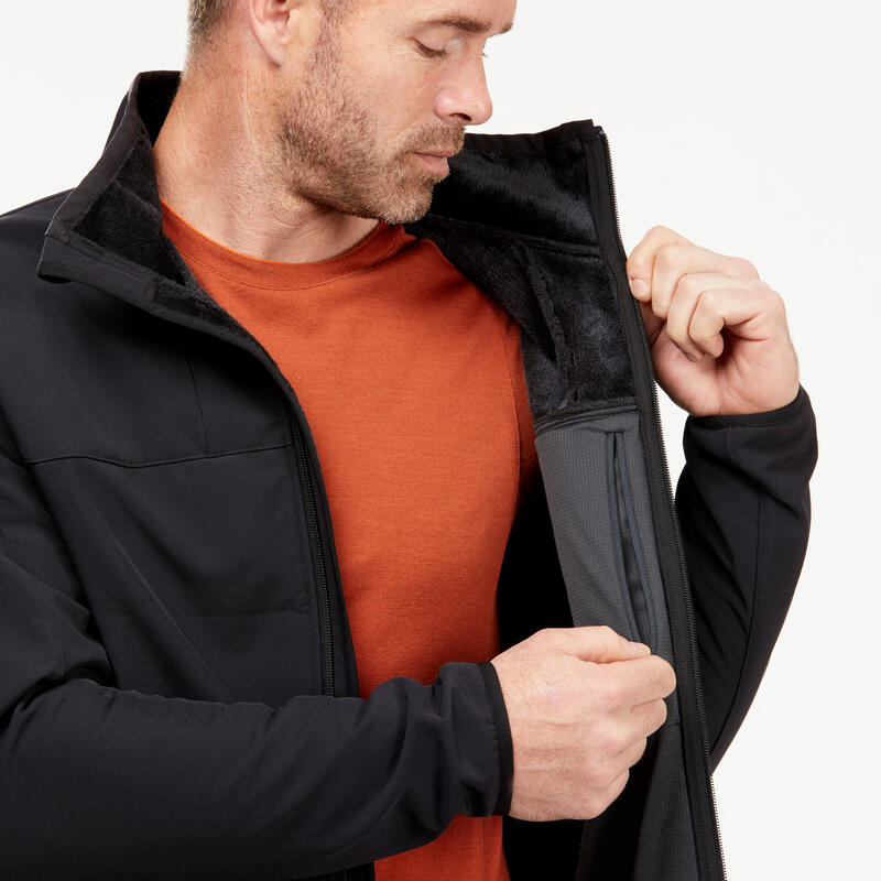 Winddichte en warme softshell jas voor heren MT100 WINDWARM zwart