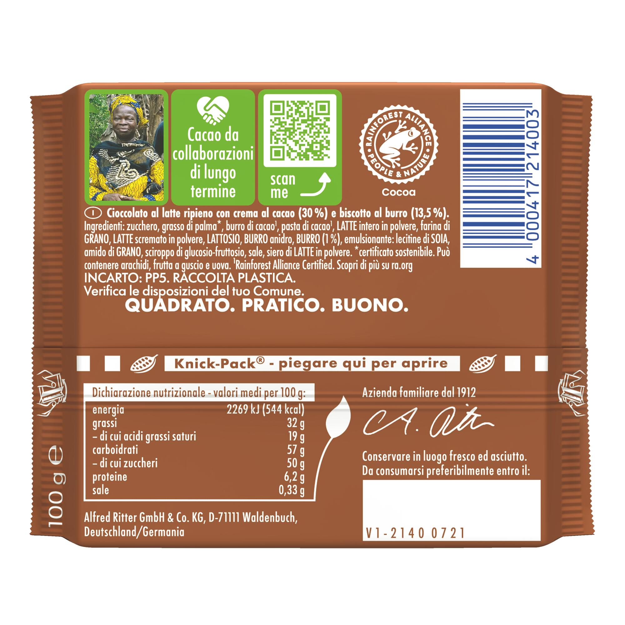 BARRETTA ENERGETICA RITTER SPORT BISCOTTO E CIOCCOLATO LATTE PRIMA DURANTE DOPO 2/3