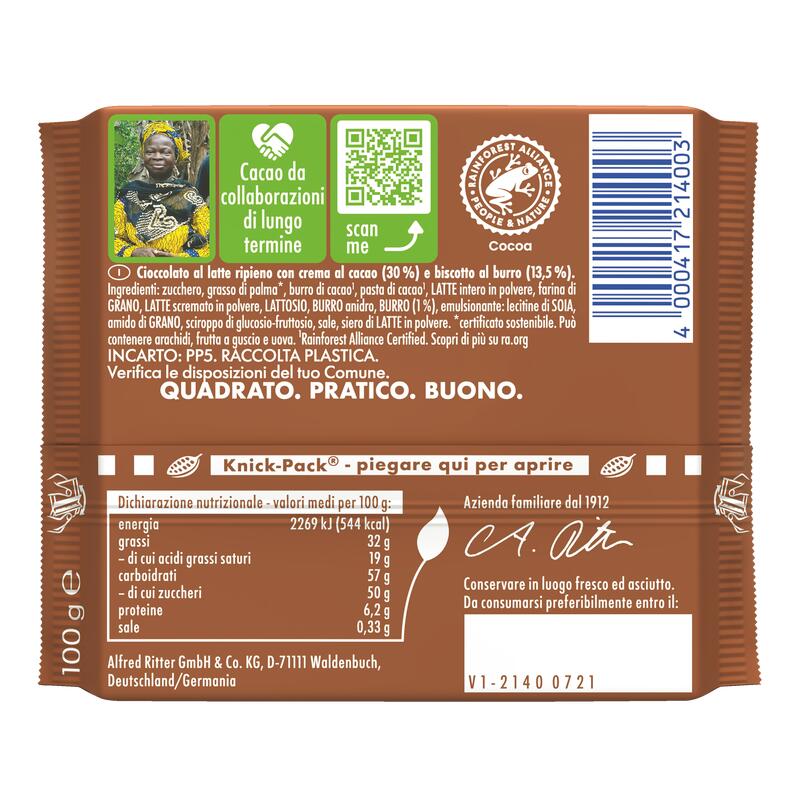 BARRETTA ENERGETICA RITTER SPORT BISCOTTO E CIOCCOLATO LATTE PRIMA DURANTE DOPO