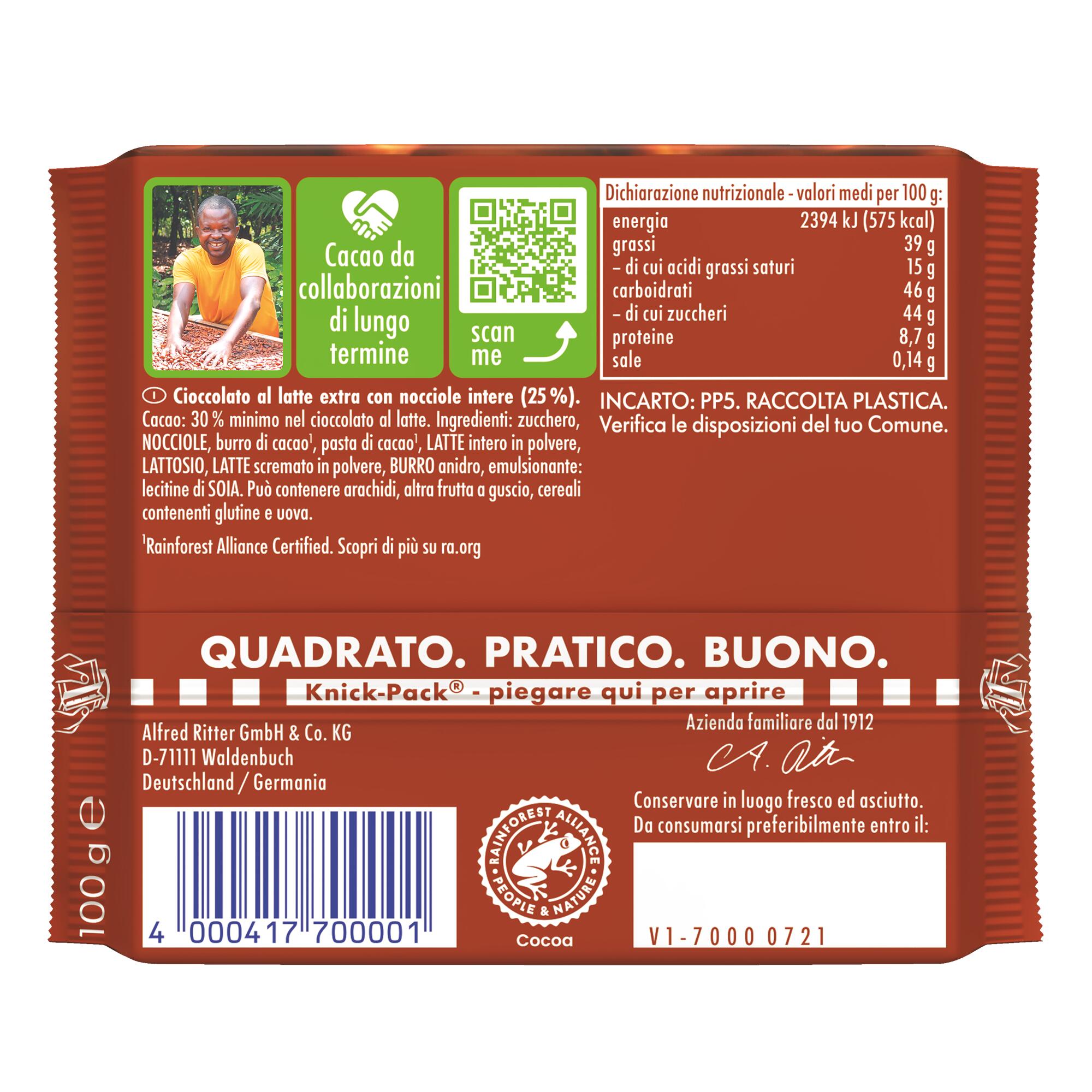 BARRETTA ENERGETICA  RITTER SPORT NOCCIOLE INTERE PRIMA DURANTE DOPO ALLENAMENTO 2/3