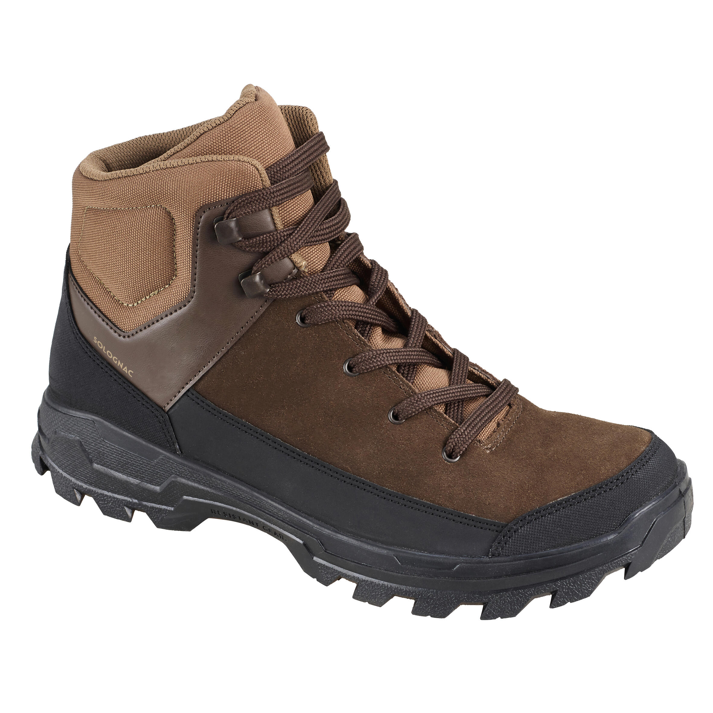 SOLOGNAC Ademende leren jachtschoenen Crosshunt 100 D hoog bruin | Decathlon