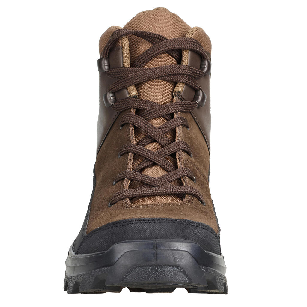 Breathable High-Fitting Leather Hunting Boots Crosshunt 100 D brown
