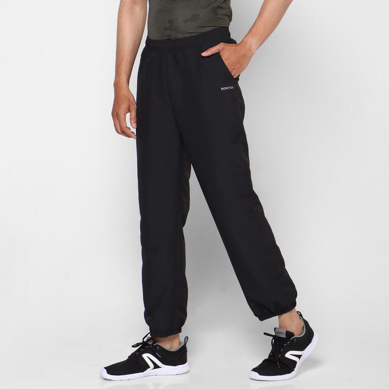 Men Polyester Non-Stretchable Gym Track Pants - Black