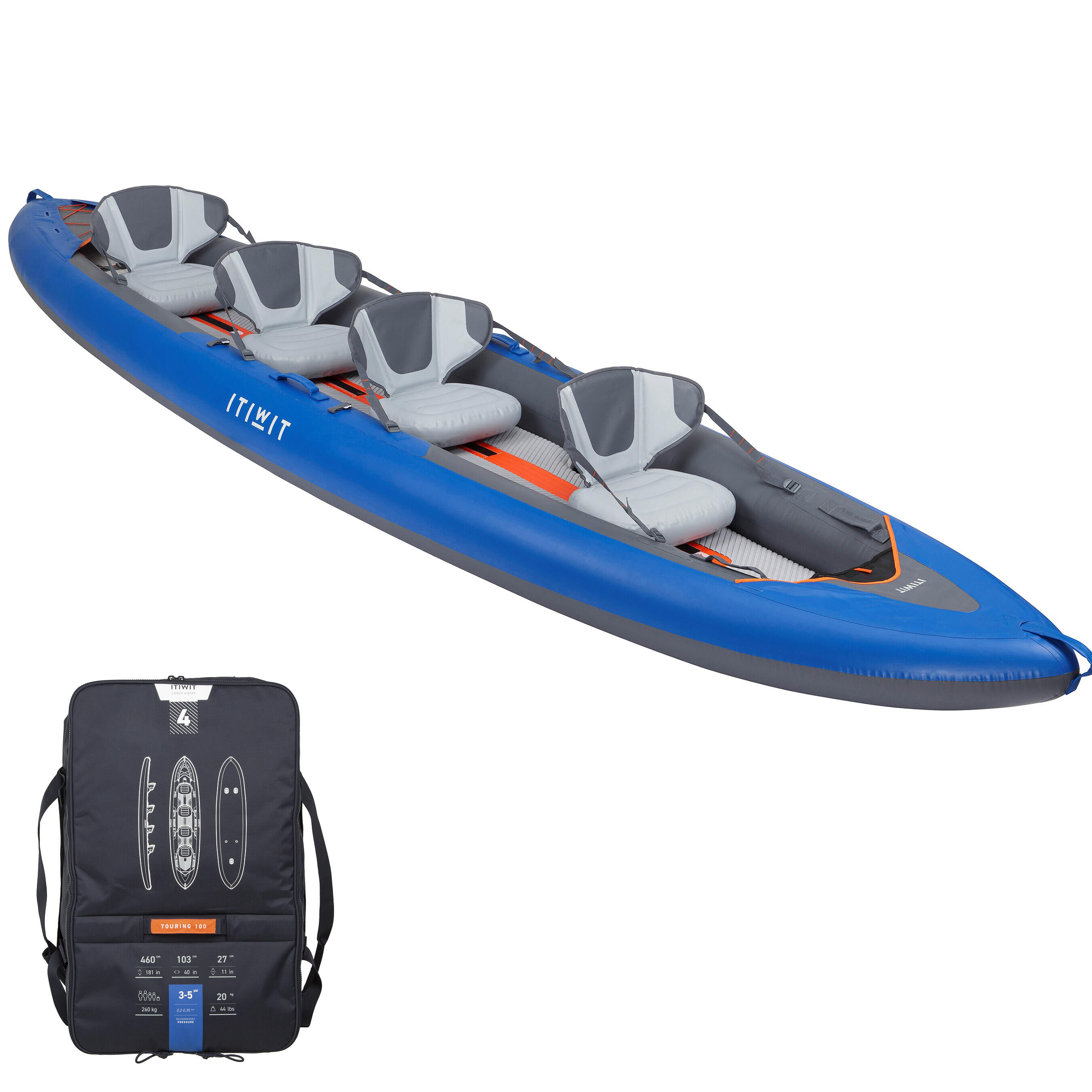 ITIWIT Inflatable 4 person touring Kayak High Pressure Bottom - X100+