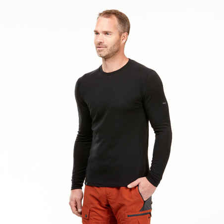 Vyriški ilgarankoviai 100 % merinosų vilnos marškinėliai „MT500“, juodi