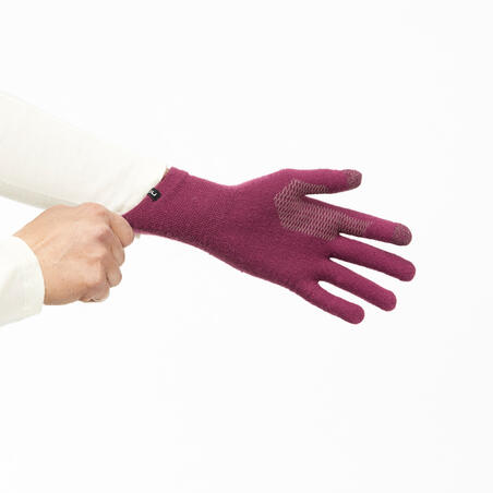 Adult Mountain Trekking Seamless Liner Gloves  - TREK 500 Bordeaux
