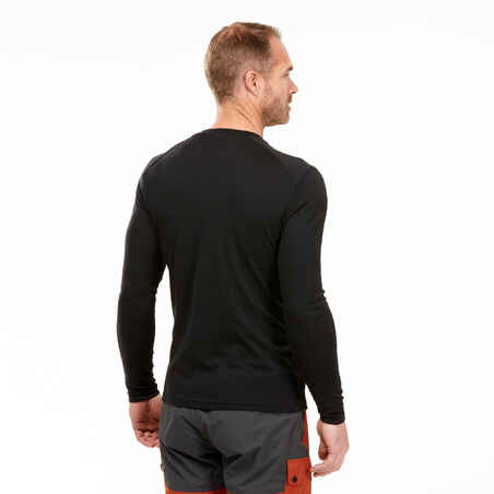 Vyriški ilgarankoviai merino vilnos marškinėliai „MT500“, juodi