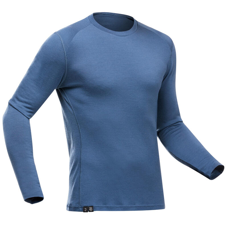 T-shirt lana merinos montagna uomo MT500 WOOL azzurra