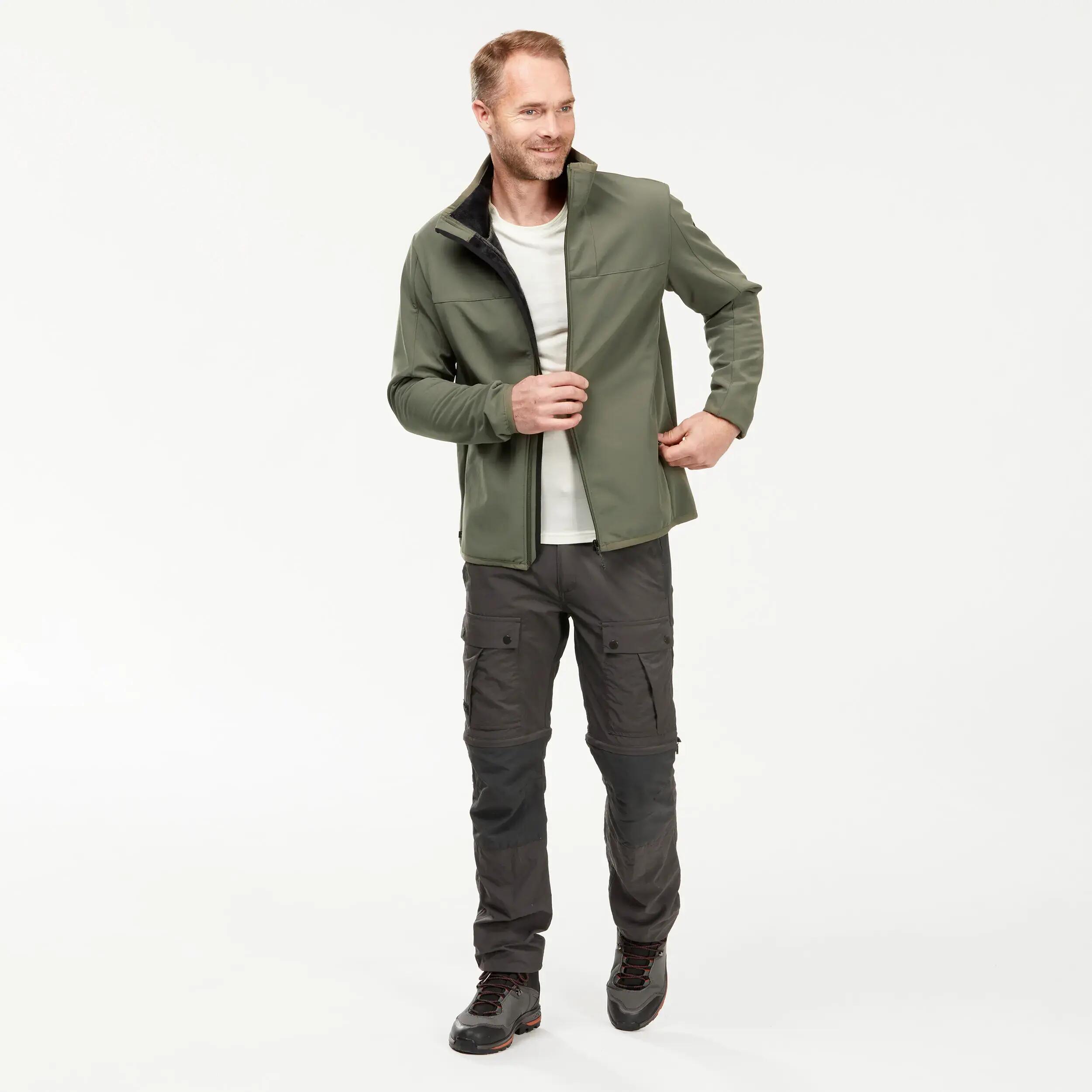 Men’s windproof softshell trekking jacket MT100 - Khaki 2/10